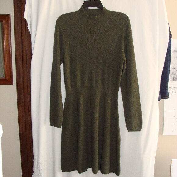 GAP Dark Olive Green Long Sleeve MOCK Neck WOOL Blend SWEATER DRESS Sz LARGE - Picture 1 of 6